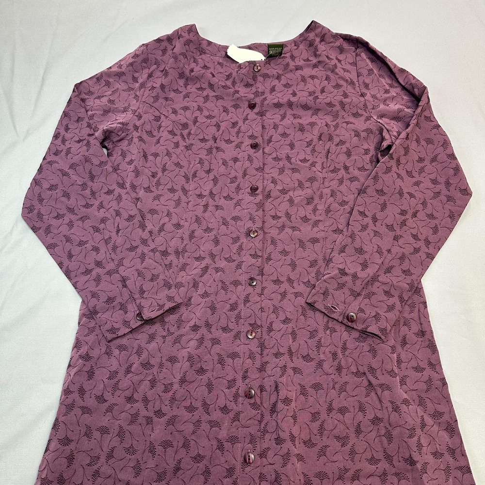 VTG L.L. Bean Dress Womens 12 Reg Purple Floral Jacquard Loose Summer Cottage